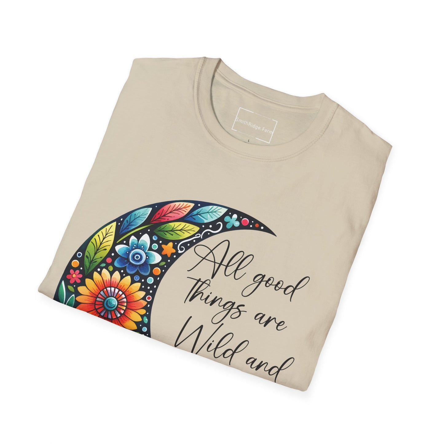 ALL GOOD THINGS ARE WILD, AND FREE. MOON LOVER. Cotton, Short Sleeve, Crew Neck Tee.