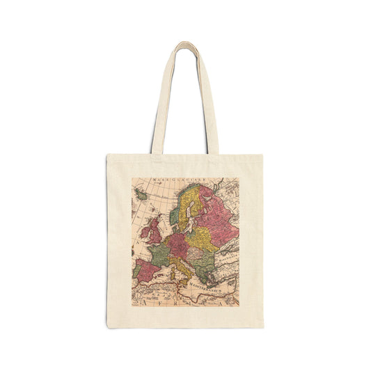 OLD, HISTORIC, EUROPEAN MAP. Cotton Canvas Tote Bag in Black, or Natural.