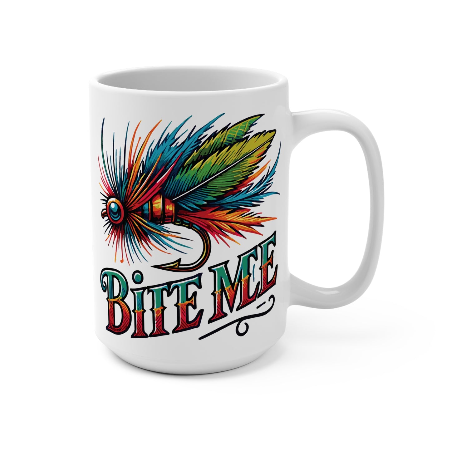 BITE ME. FISHING HUMOR. 15oz Coffee, Tea, Hot Chocolate Mug.