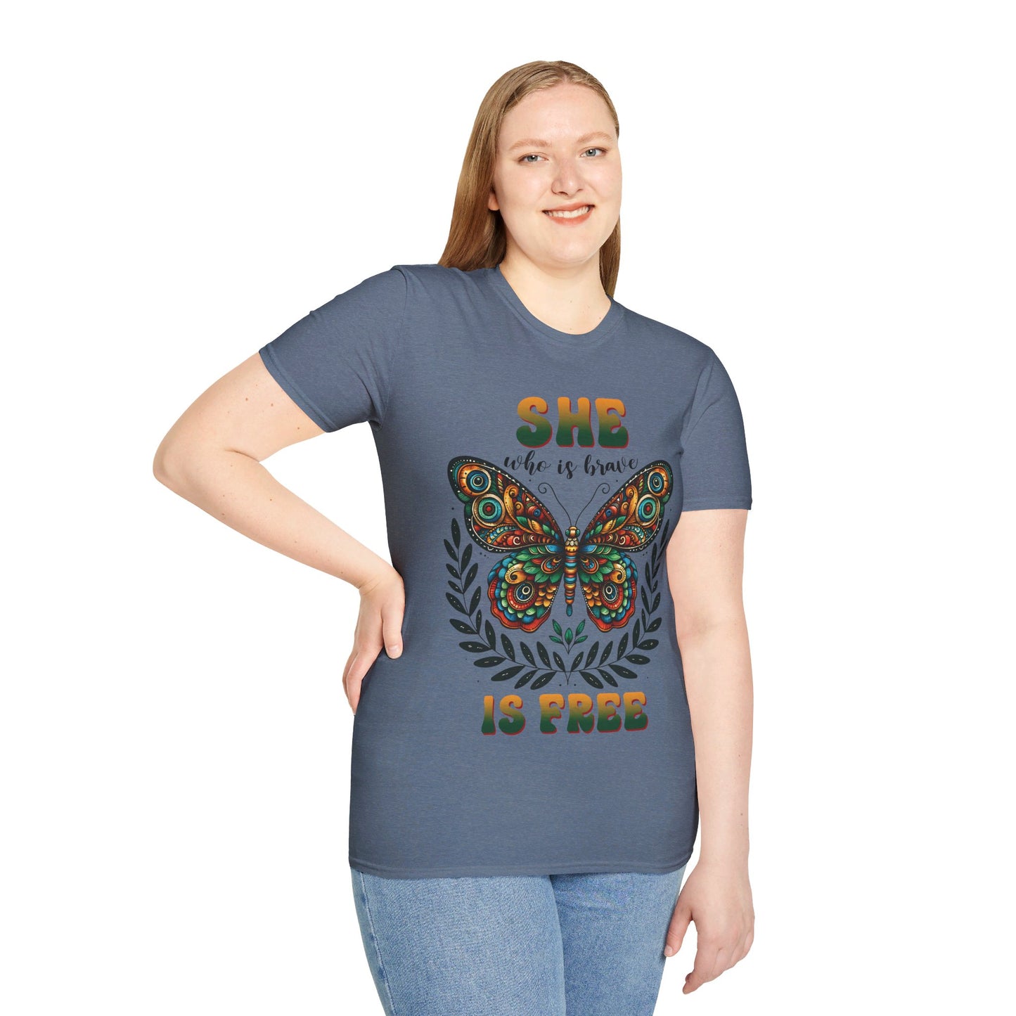 SHE WHO IS BRAVE IS FREE. Cotton, Short Sleeve, Crew Neck Tee.