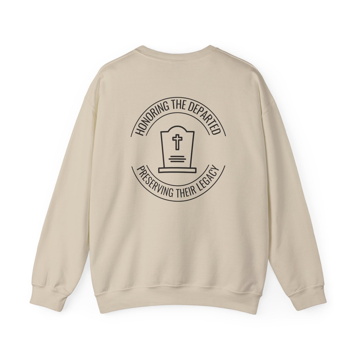 CEMETERY PRESERVATION. HONORING THE DEPARTED. PRESERVING THEIR LEGACY. Unisex Heavy Blend Crewneck Sweatshirt in Light Colors.