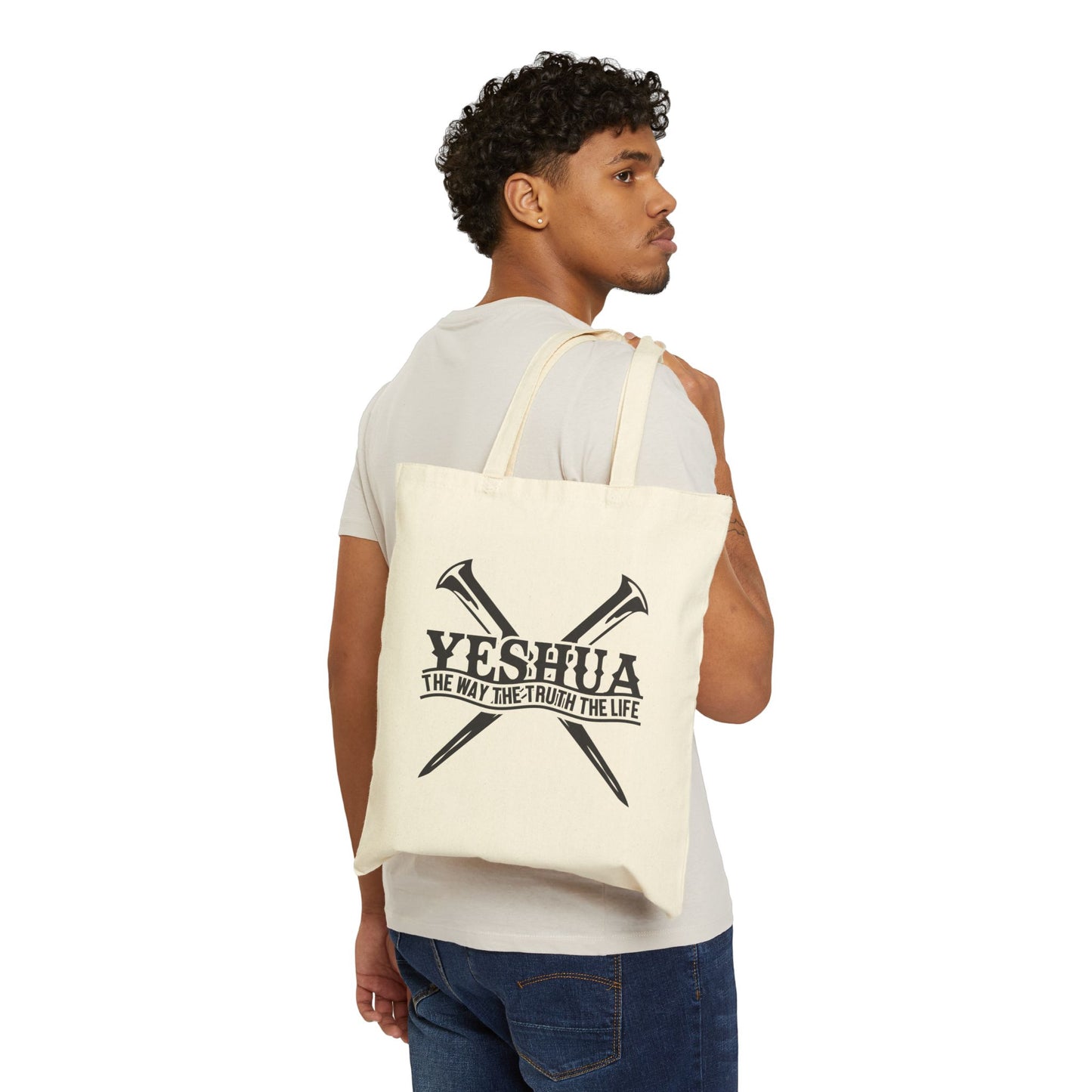 YESHUA THE WAY THE TRUTH THE LIFE. Cotton Canvas Tote Bag in Natural.