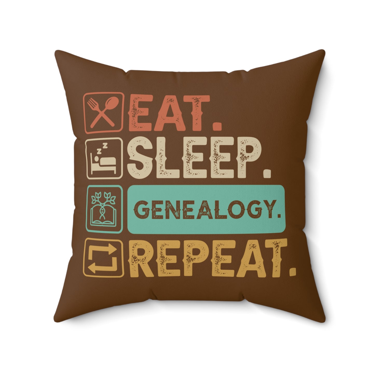 EAT. SLEEP. GENEALOGY. REPEAT. Throw Pillow in Four Sizes.