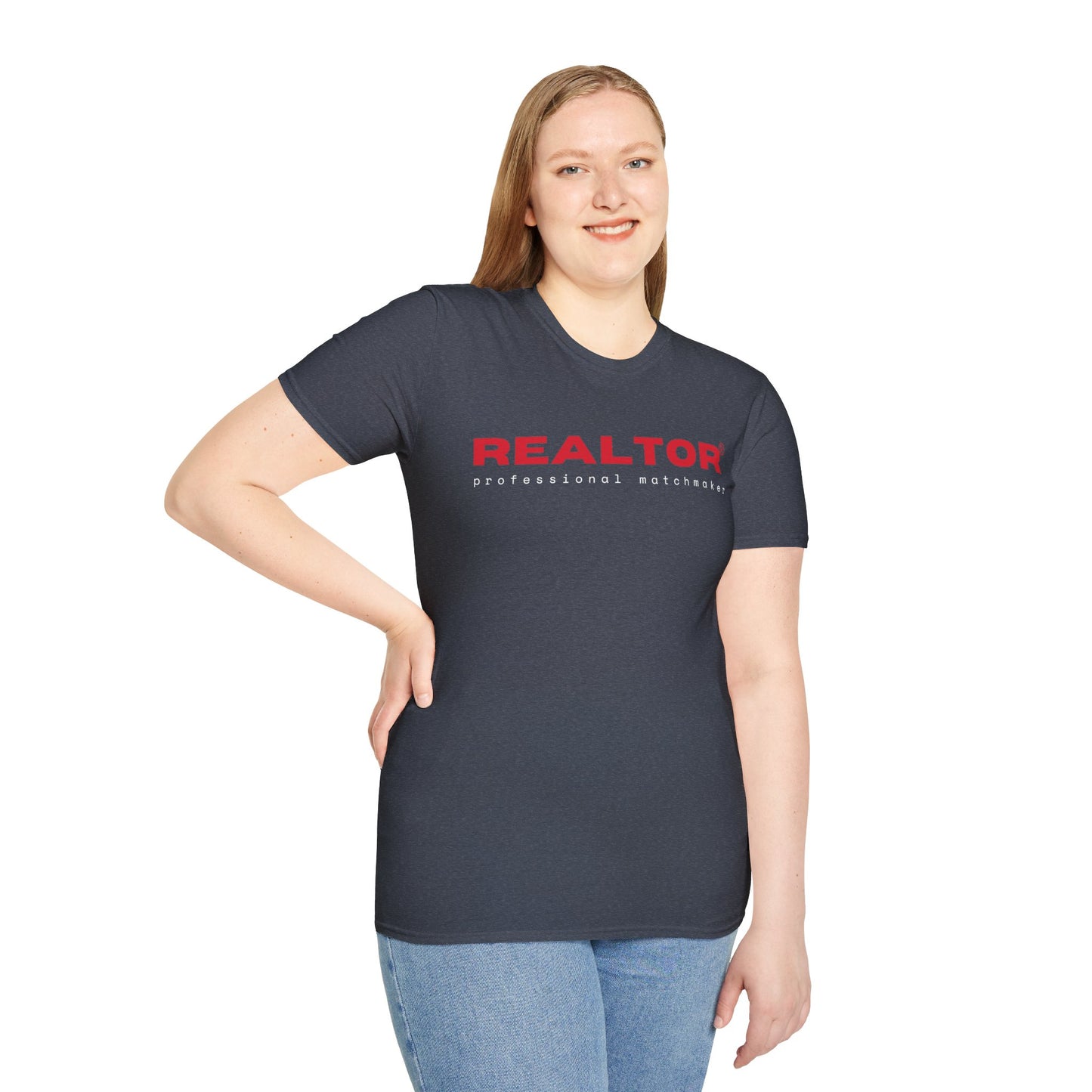 REALTOR. PROFESSIONAL MATCHMAKER. Cotton, Short Sleeve, Crew Neck Tee in Dark Colors.