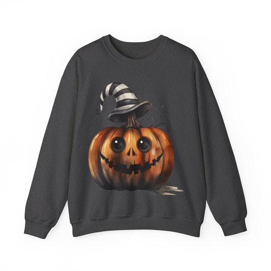 ADORABLE HALLOWEEN PUMPKIN WITH STRIPED HAT. Unisex Heavy Blend Crewneck Sweatshirt.