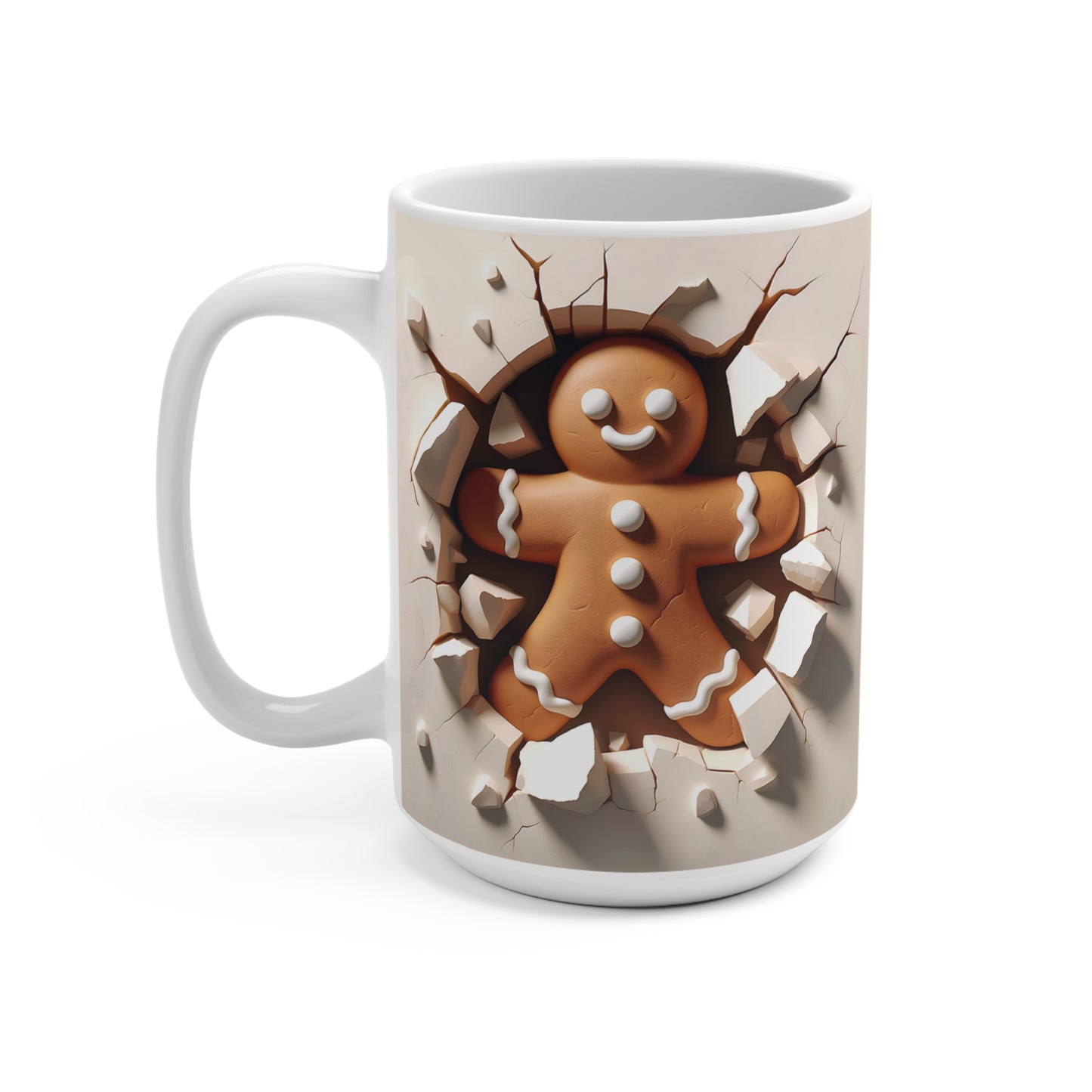 SMILING, AND MOONING GINGERBREAD MAN. 15oz Coffee, Tea, Hot Chocolate Mug.