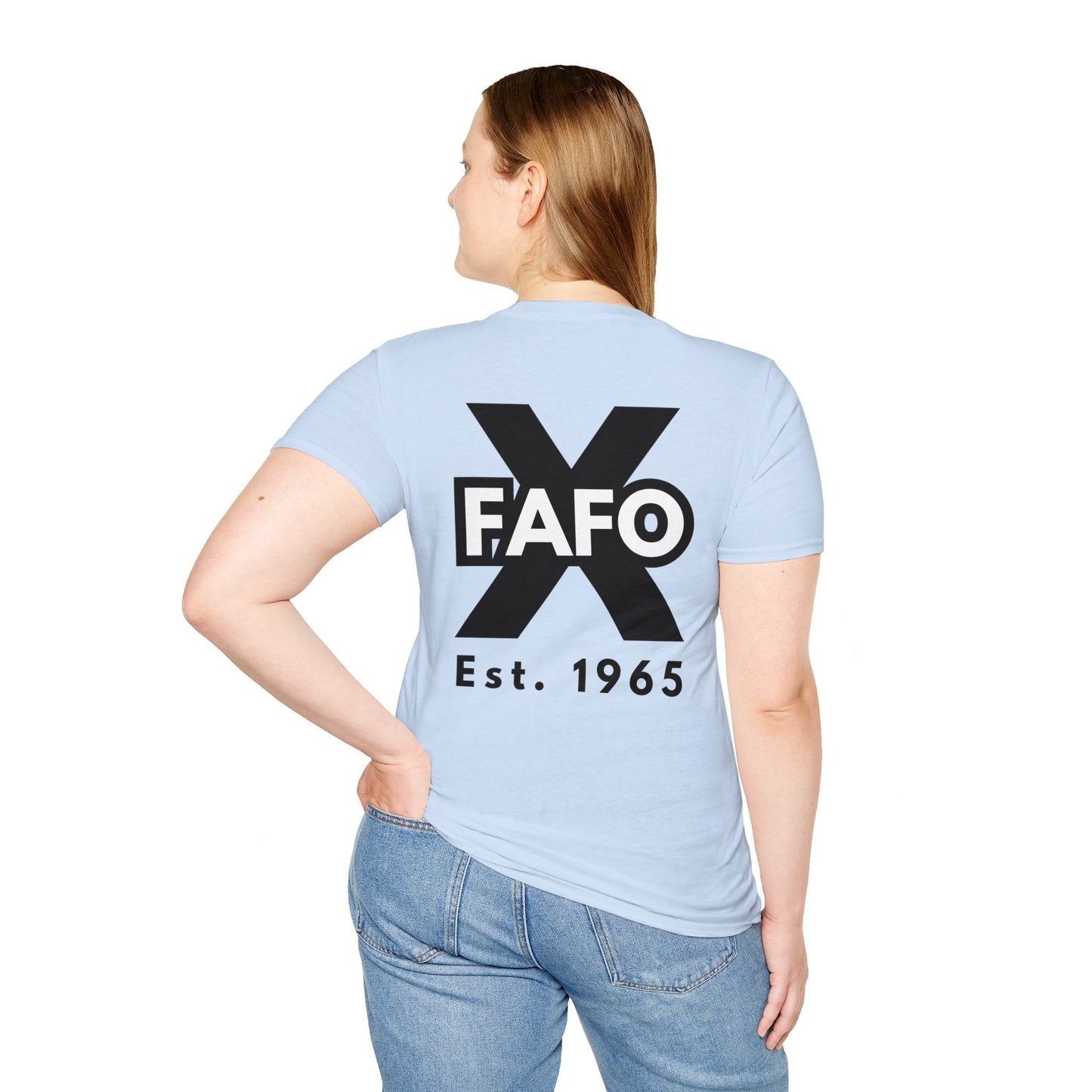 GEN X, THE FAFO CREW, Est. 1965. Cotton, Short Sleeve, Crew Neck Tee in Light Colors.