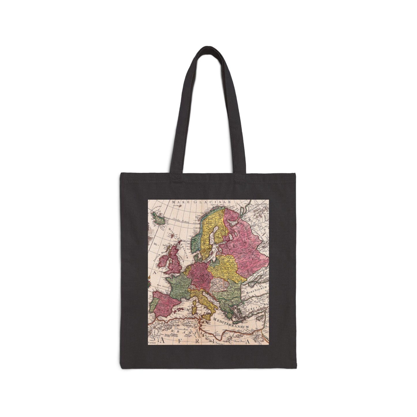 OLD, HISTORIC, EUROPEAN MAP. Cotton Canvas Tote Bag in Black, or Natural.