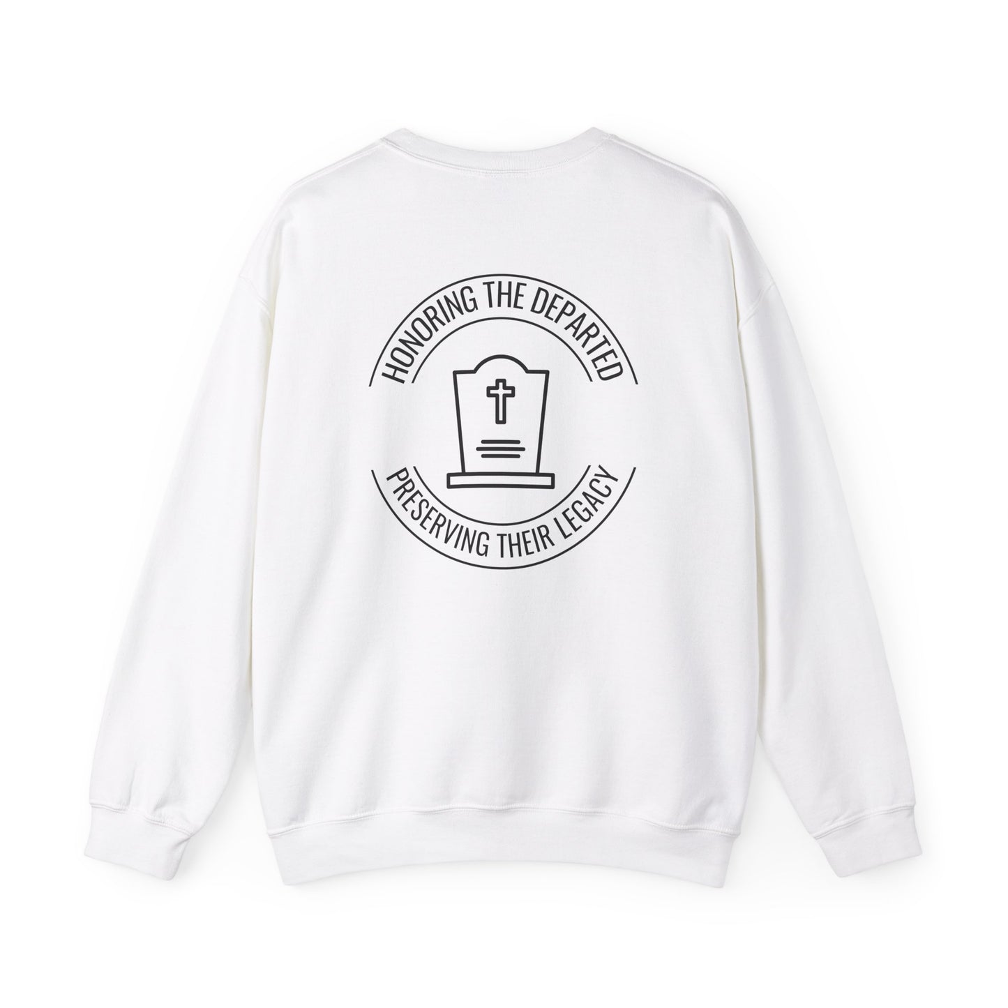 CEMETERY PRESERVATION. HONORING THE DEPARTED. PRESERVING THEIR LEGACY. Unisex Heavy Blend Crewneck Sweatshirt in Light Colors.