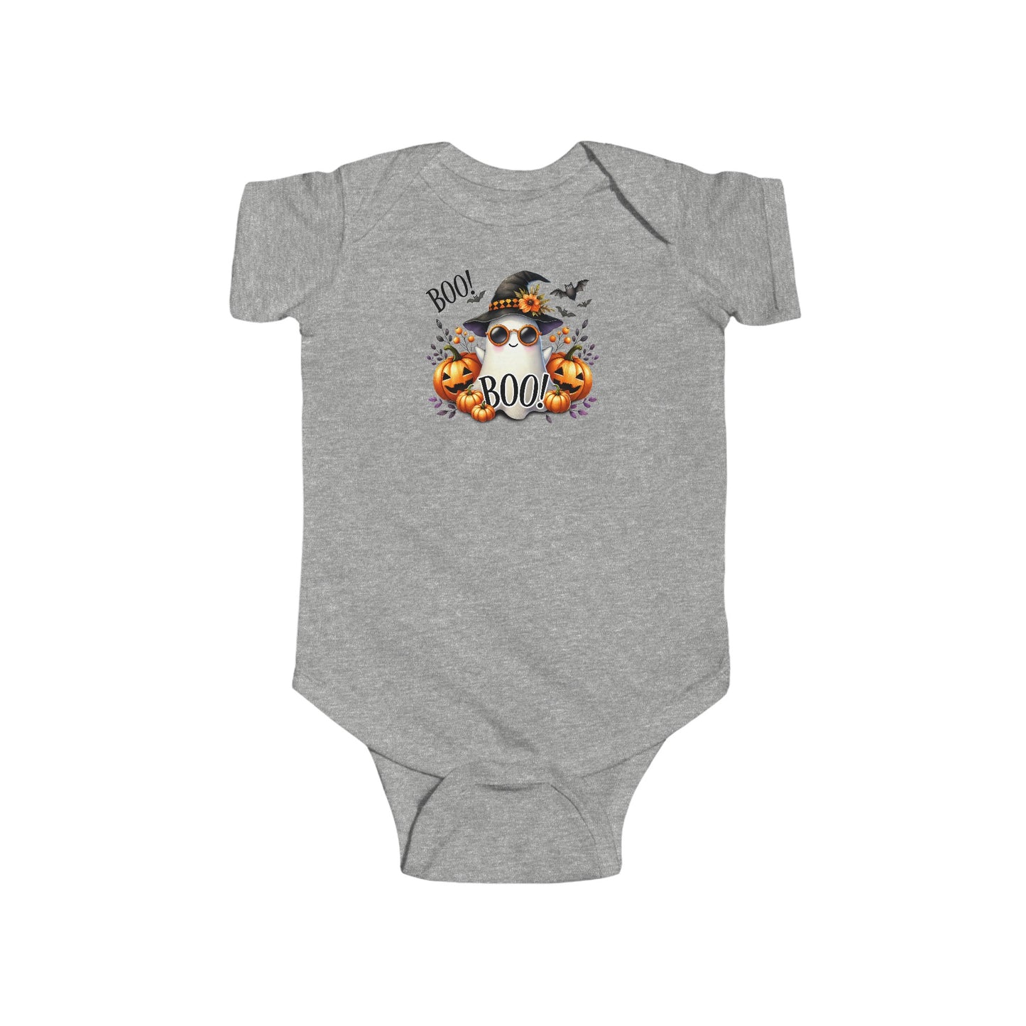 CUTE GHOST and PUMPKINS, TRICK OR TREAT, HALLOWEEN. Infant Fine Jersey Bodysuit in Light Colors.