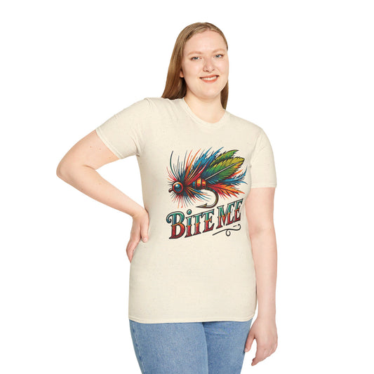 BITE ME. FISHING HUMOR. Cotton, Short Sleeve, Crew Neck Tee.