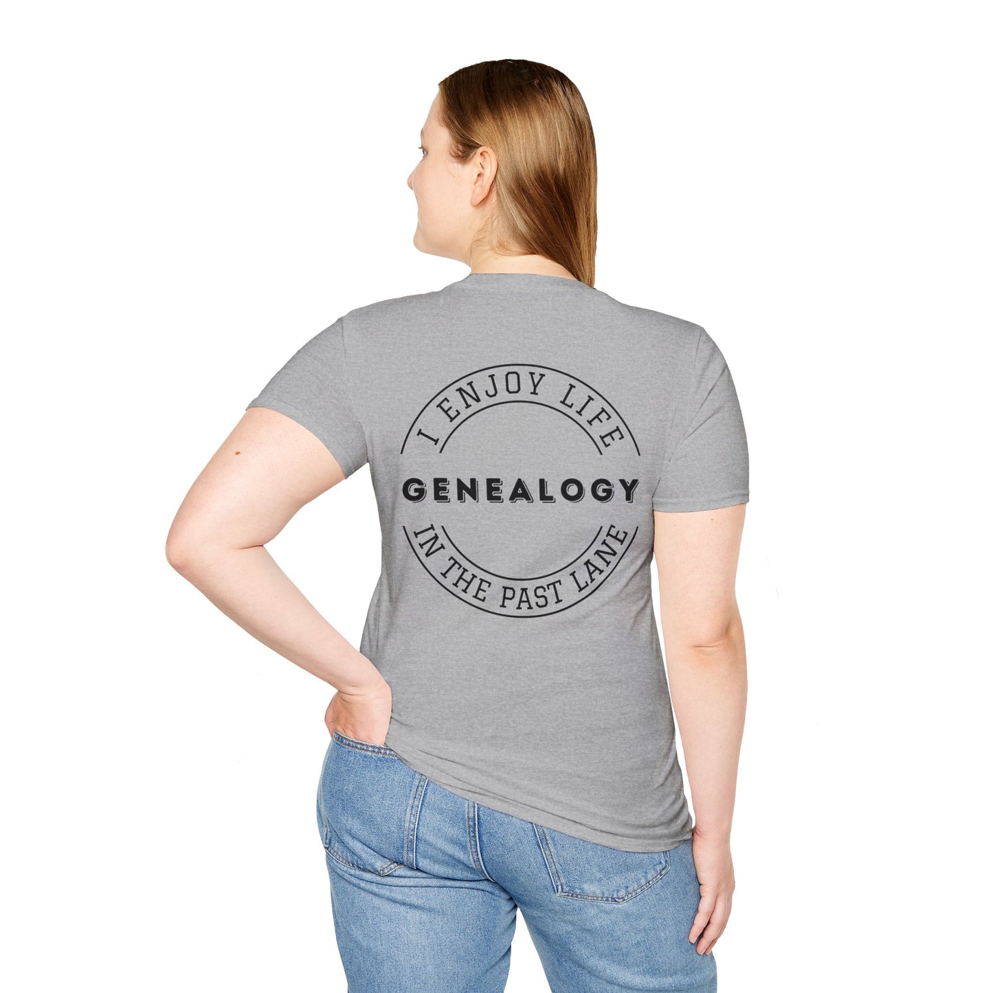 GENEALOGY. I ENJOY LIFE IN THE PAST LANE. Cotton, Short Sleeve, Crew Neck Tee in Light Colors.