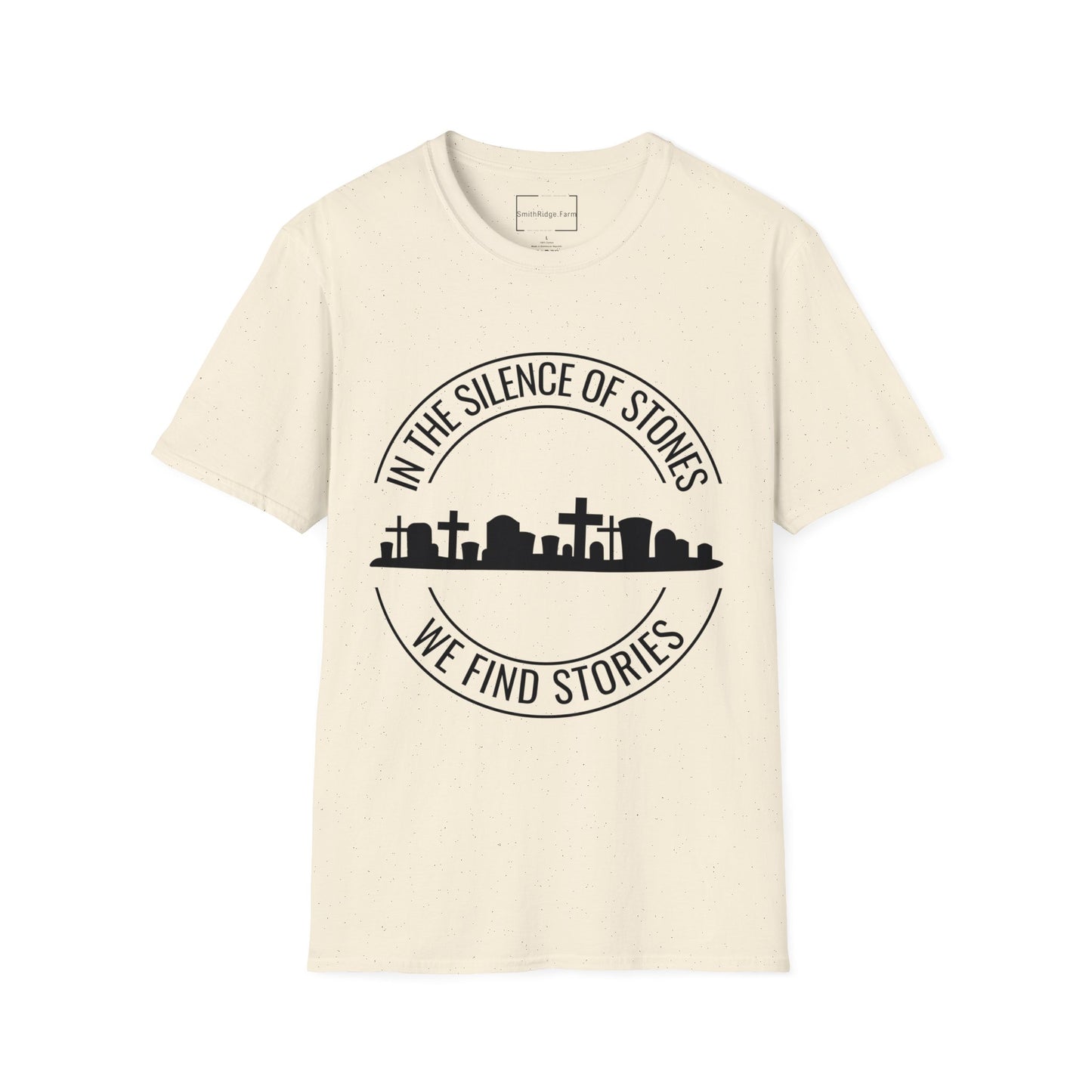 IN THE SILENCE OF STONES WE FIND STORIES. GENEALOGY LOVERS. Cotton, Short Sleeve, Crew Neck Tee in Light Colors.