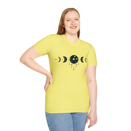 MYSTIC MOON, CELESTIAL MOON PHASE. Cotton, Short Sleeve, Crew Neck Tee