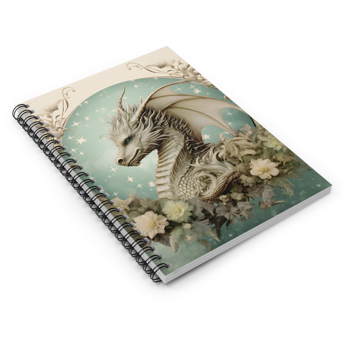 DRAGON LOVER, PROTECTIVE DRAGON. FULL MOON, MOON LOVER. Spiral Notebook, Ruled Line, Diary, Journal.