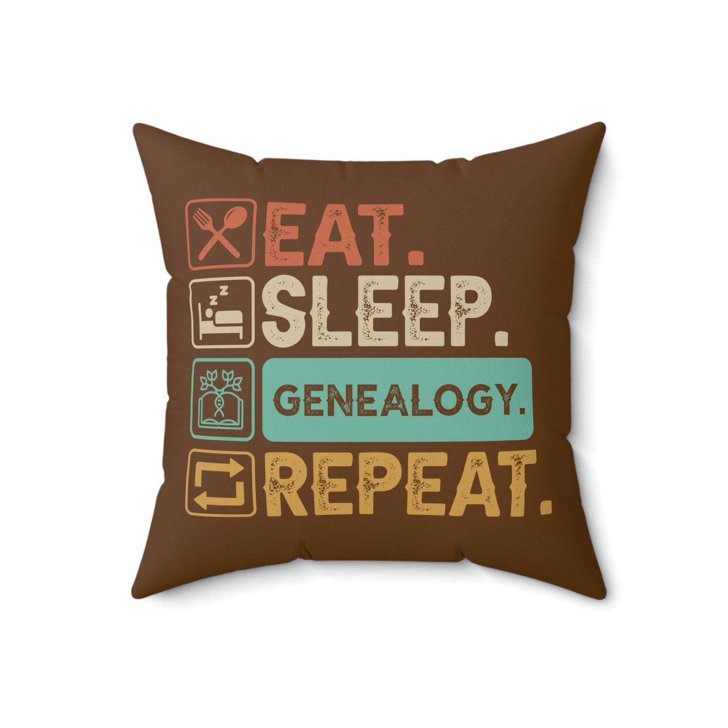 EAT. SLEEP. GENEALOGY. REPEAT. Throw Pillow in Four Sizes.