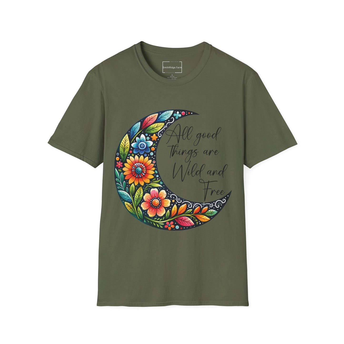 ALL GOOD THINGS ARE WILD, AND FREE. MOON LOVER. Cotton, Short Sleeve, Crew Neck Tee.