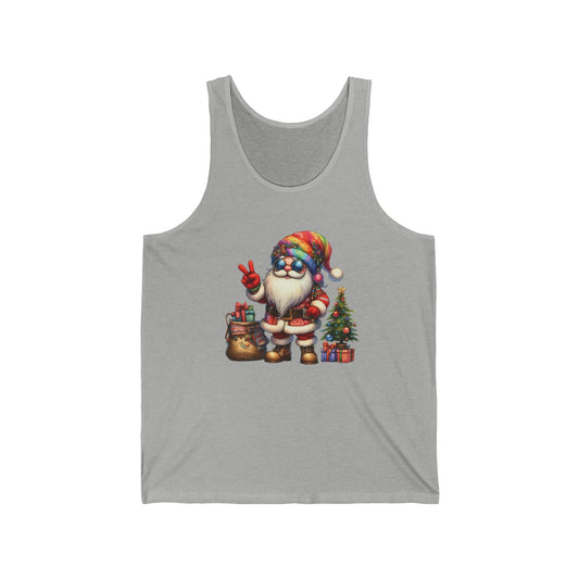 SANTA, CHRISTMAS GNOME. HIPPIE GNOME. Unisex Jersey Tank Top.