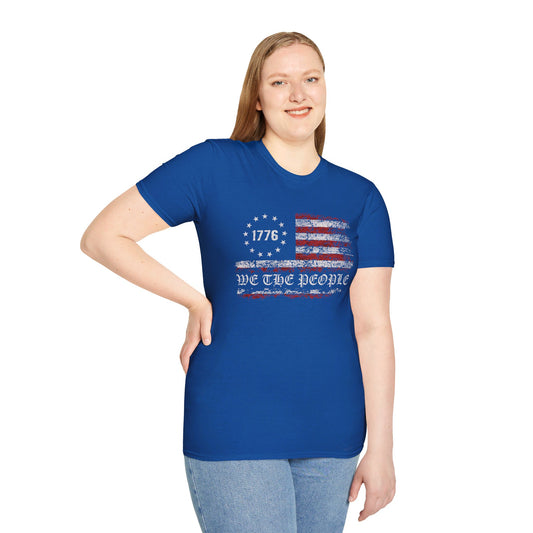 1776 WE THE PEOPLE AMERICAN FLAG. Cotton, Short Sleeve, Crew Neck Tee.