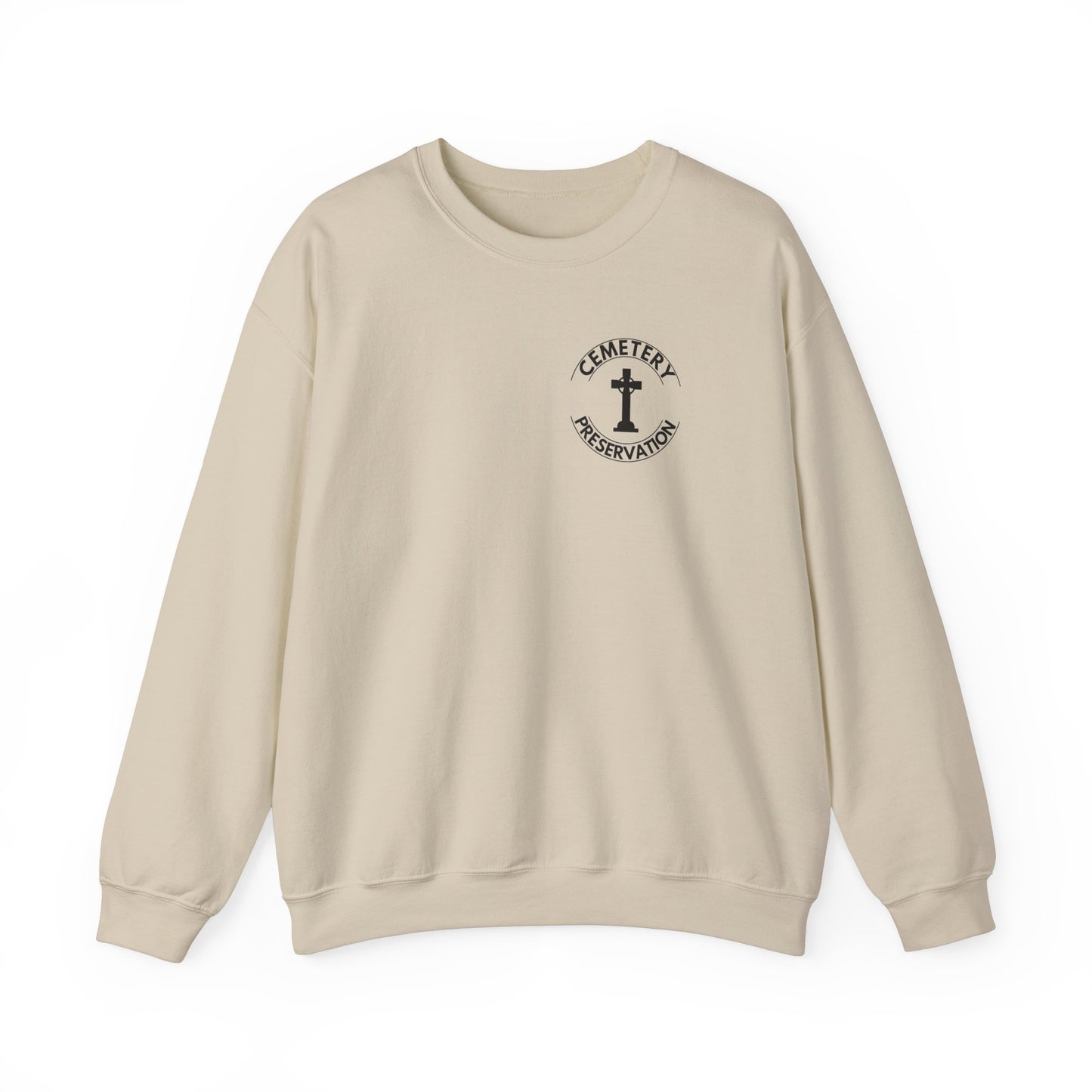 CEMETERY PRESERVATION. HONORING THE DEPARTED. PRESERVING THEIR LEGACY. Unisex Heavy Blend Crewneck Sweatshirt in Light Colors.