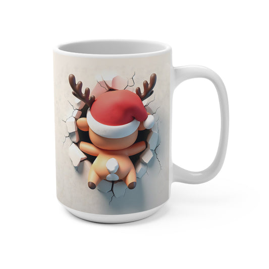 SMILING, AND MOONING REINDEER. 15oz Coffee, Tea, Hot Chocolate Mug.