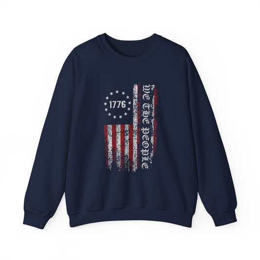 1776 WE THE PEOPLE WITH AMERICAN FLAG. Unisex Heavy Blend Crewneck Sweatshirt.