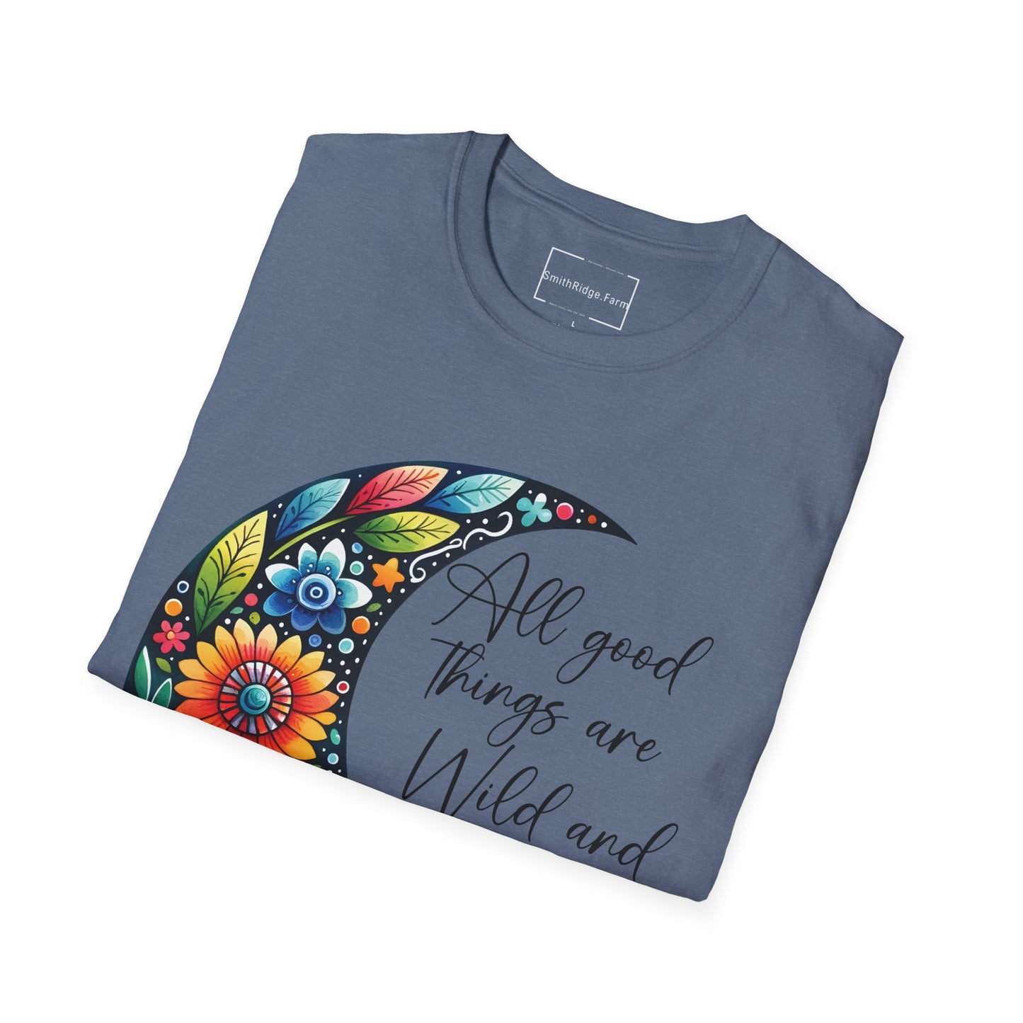 ALL GOOD THINGS ARE WILD, AND FREE. MOON LOVER. Cotton, Short Sleeve, Crew Neck Tee.