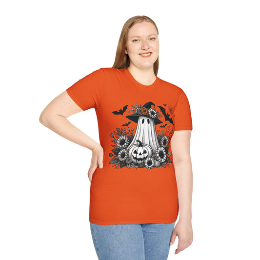 SPOOKY GHOST HALLOWEEN PUMPKINS. Cotton, Short Sleeve, Crew Neck Tee.