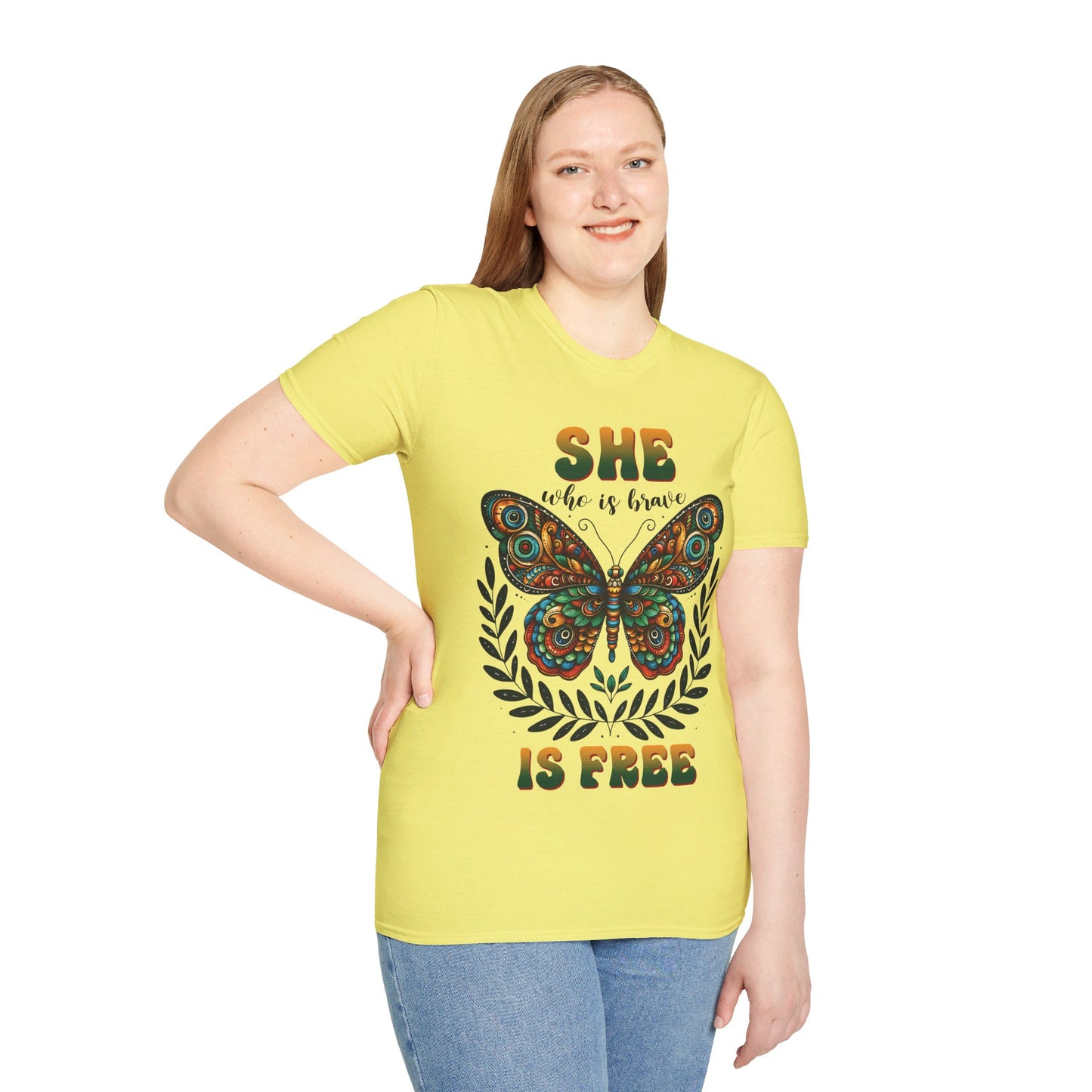 SHE WHO IS BRAVE IS FREE. Cotton, Short Sleeve, Crew Neck Tee.