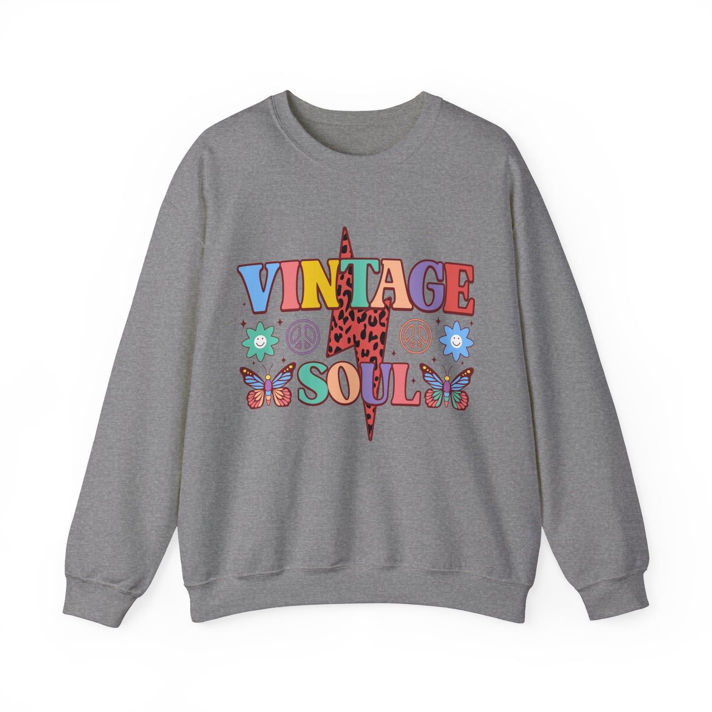 VINTAGE SOUL. OLD SOUL. HIPPIE SOUL. Unisex Heavy Blend Crewneck Sweatshirt.