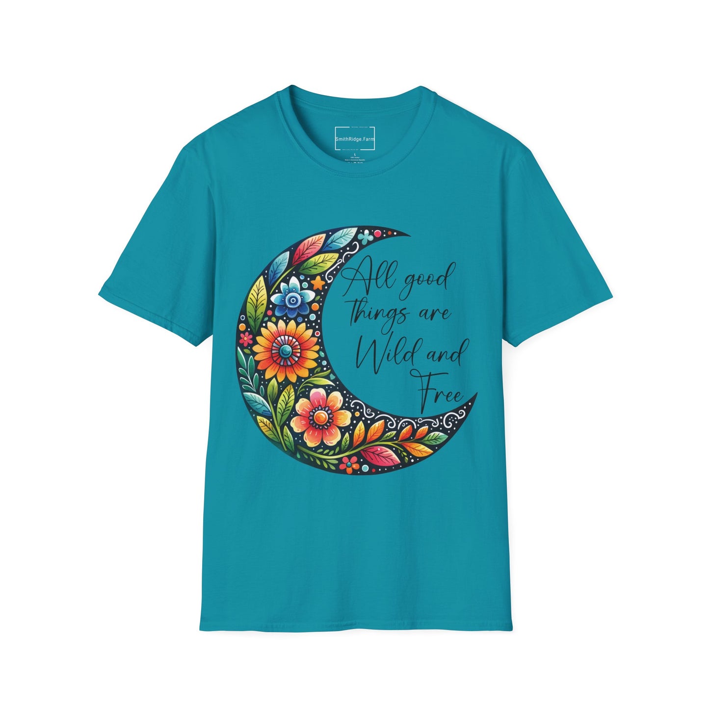 ALL GOOD THINGS ARE WILD, AND FREE. MOON LOVER. Cotton, Short Sleeve, Crew Neck Tee.