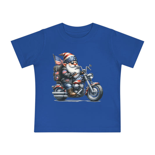 BIKER GNOME, AMERICAN FLAG THEME BIKER. Baby Short Sleeve T-Shirt