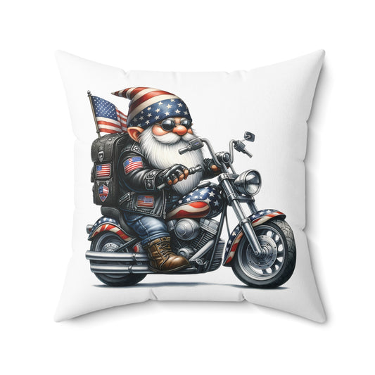 BIKER GNOME, AMERICAN FLAG THEME BIKER. Throw Pillow in Four Sizes.