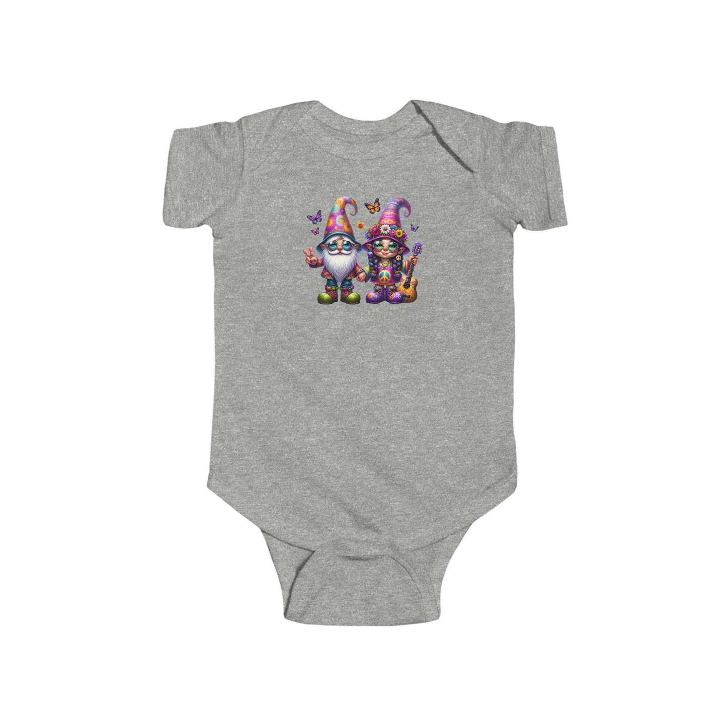 HIPPIE GNOME COUPLE WITH GUITAR. Infant Fine Jersey Bodysuit.