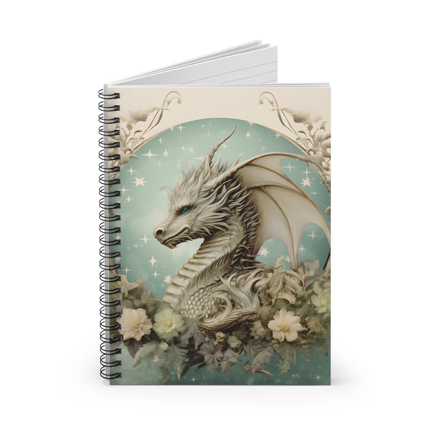 DRAGON LOVER, PROTECTIVE DRAGON. FULL MOON, MOON LOVER. Spiral Notebook, Ruled Line, Diary, Journal.