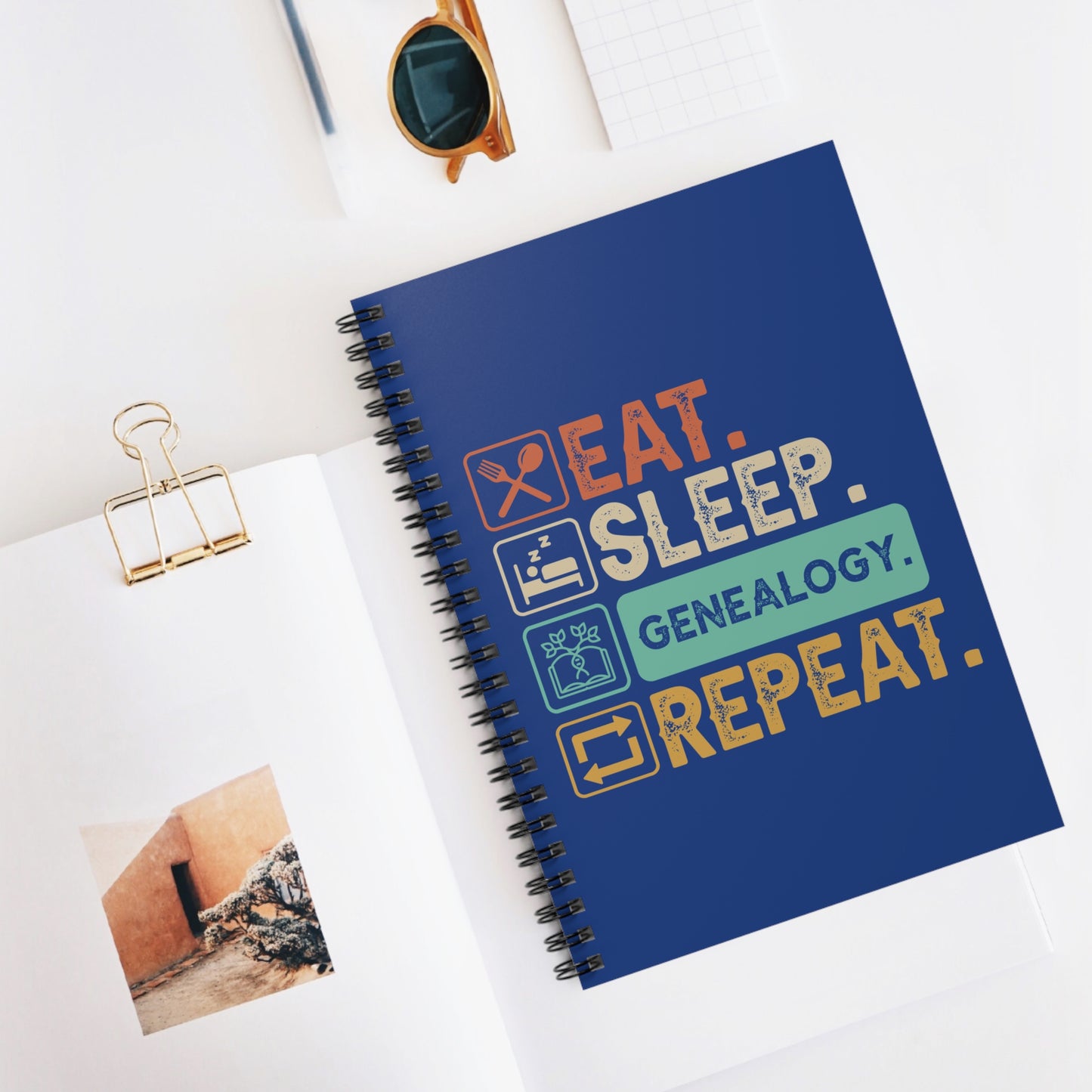 EAT. SLEEP. GENEALOGY. REPEAT. Spiral Notebook, Ruled Line, Diary, Journal.