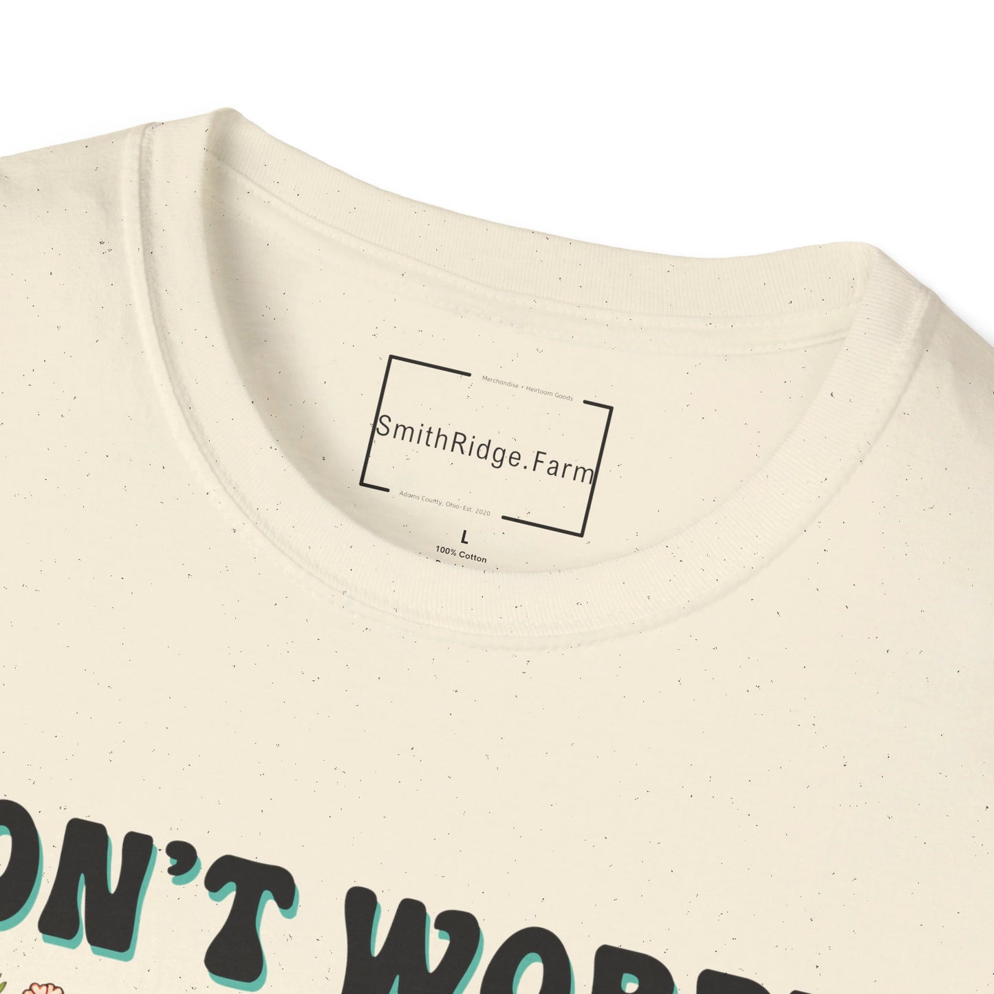 DON'T WORRY, BE HIPPIE. Cotton, Short Sleeve, Crew Neck Tee.